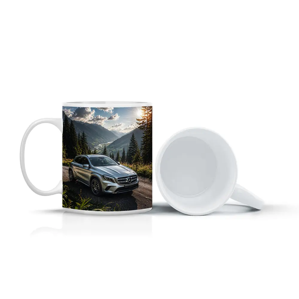 Mercedes Benz GLA Silver Mountain Road Scene – Mugs