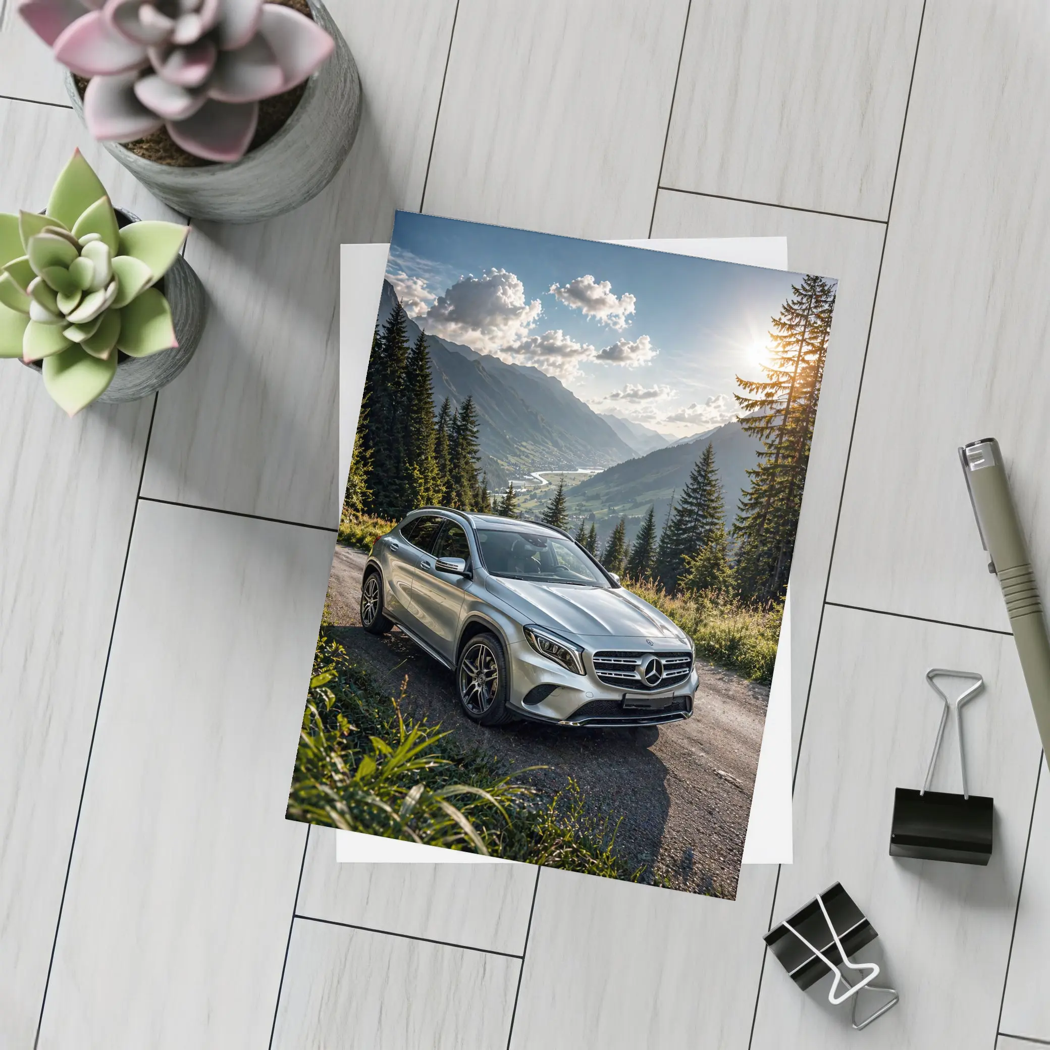 Mercedes Benz GLA Silver Mountain Road Scene – Postcards