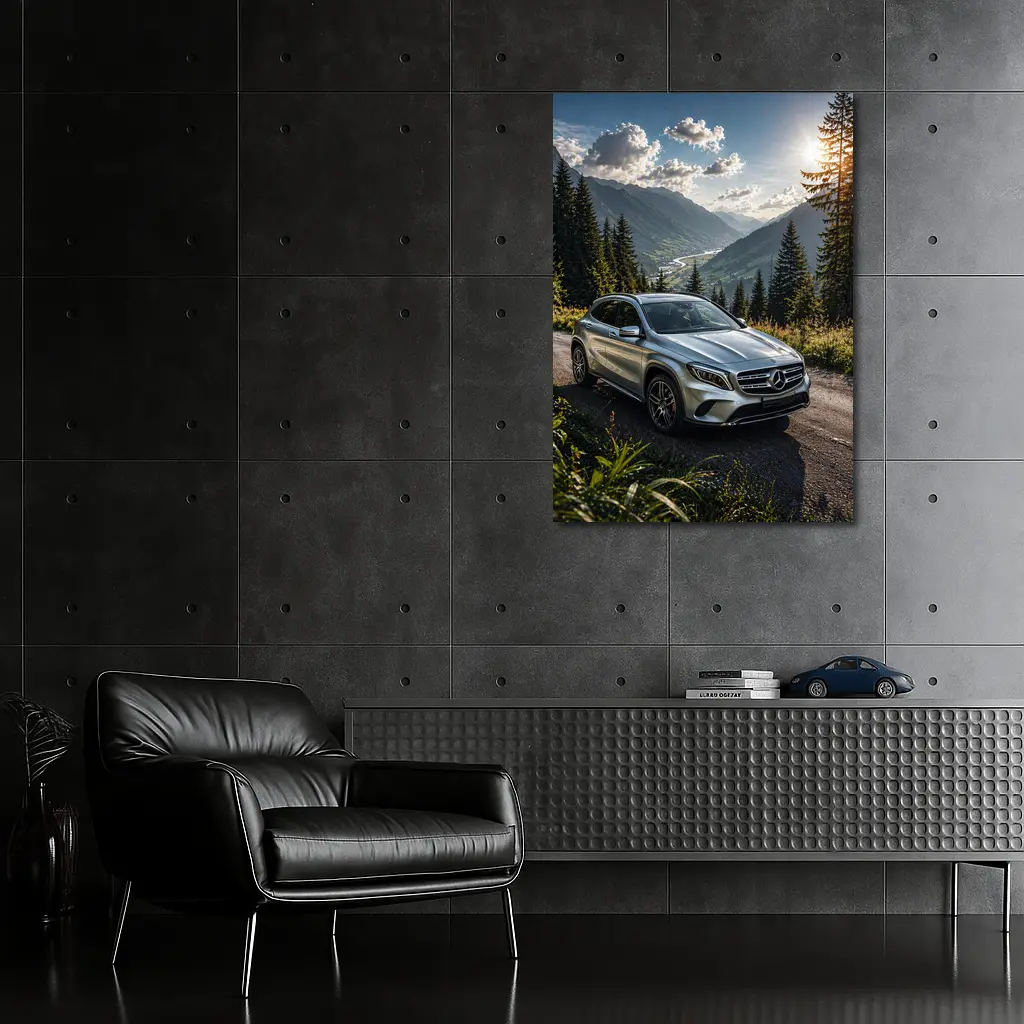 Mercedes Benz GLA Silver Mountain Road Scene – Wall Art