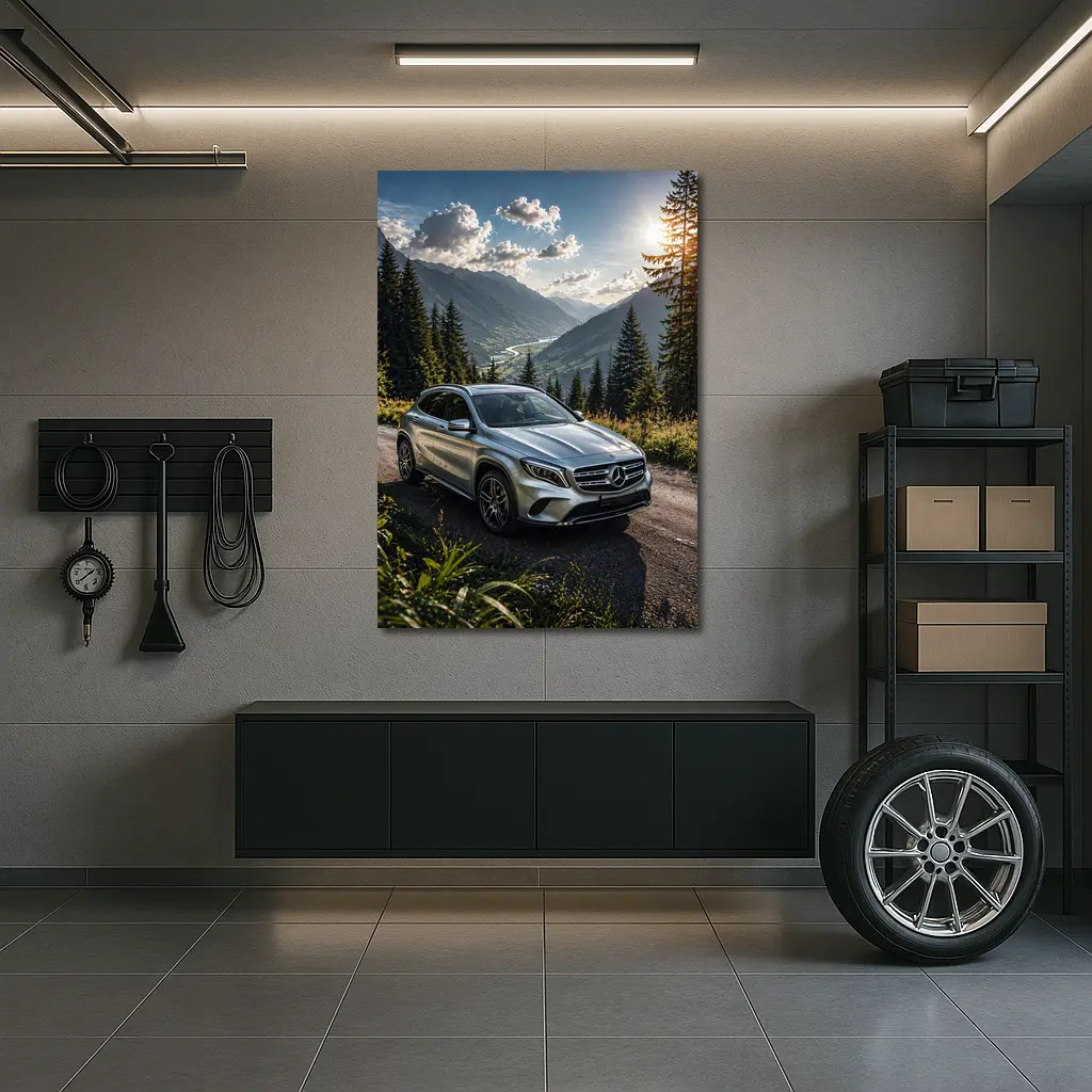 Mercedes Benz GLA Silver Mountain Road Scene – Wall Art