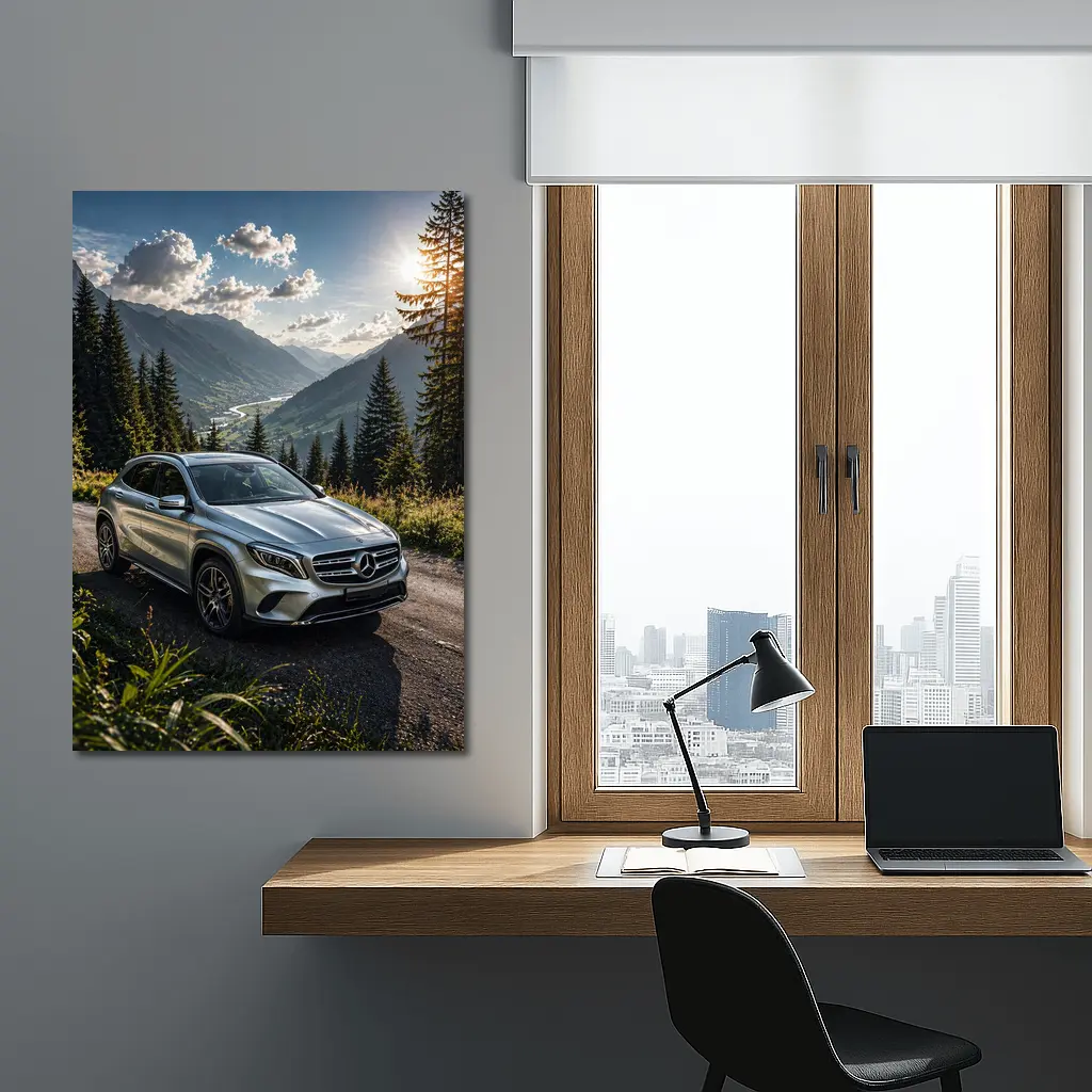 Mercedes Benz GLA Silver Mountain Road Scene – Wall Art