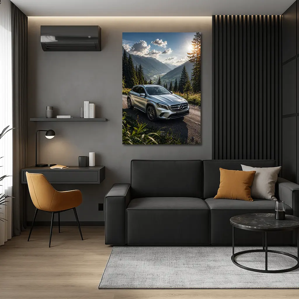 Mercedes Benz GLA Silver Mountain Road Scene – Wall Art