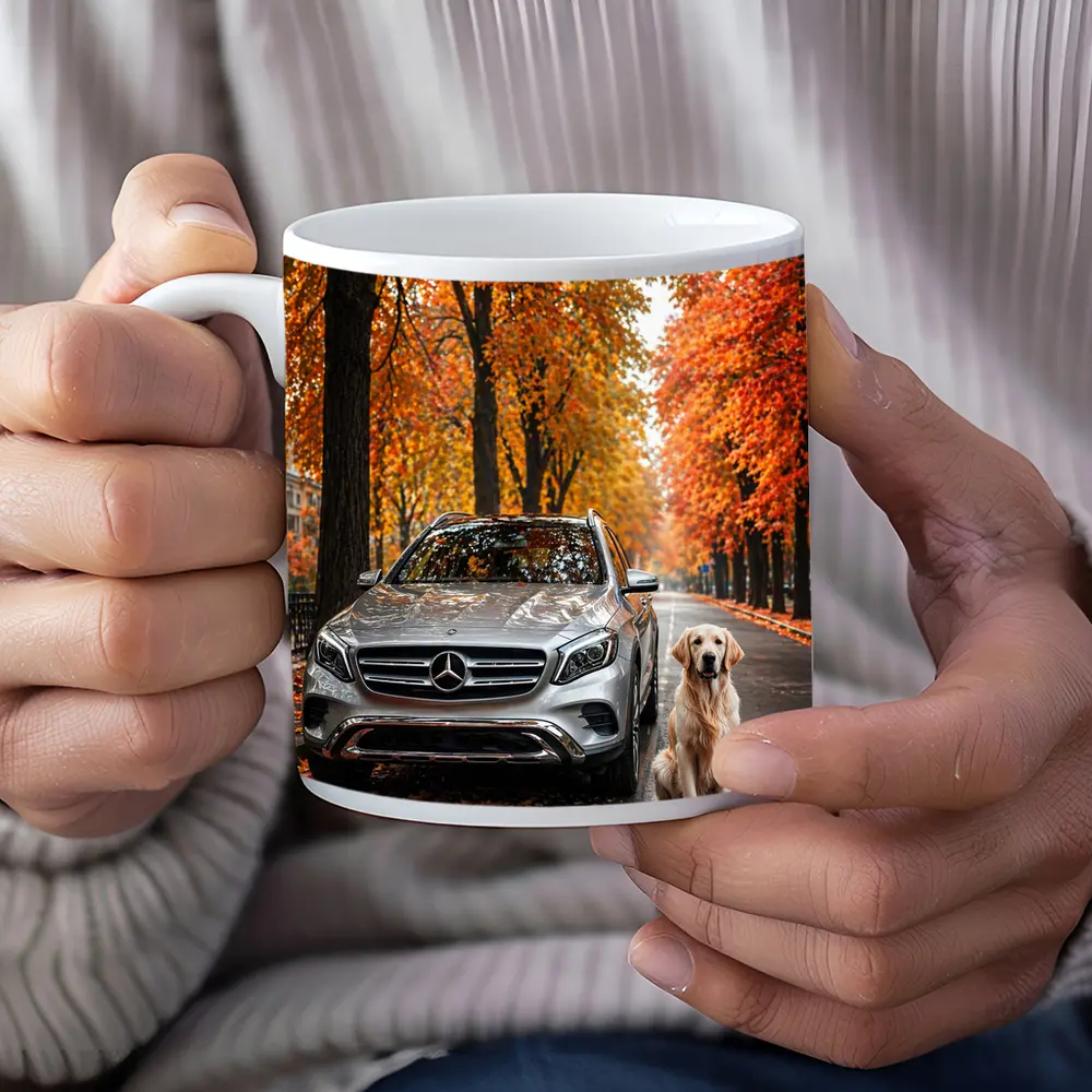 Mercedes GLA Silver SUV Golden Retriever Autumn – Mugs