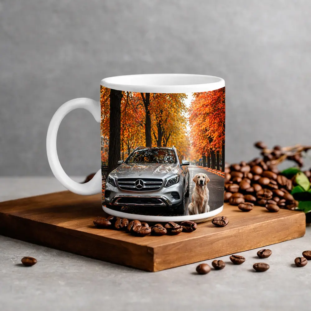 Mercedes GLA Silver SUV Golden Retriever Autumn – Mugs