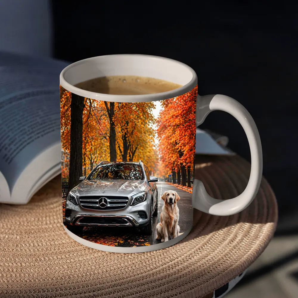 Mercedes GLA Silver SUV Golden Retriever Autumn – Mugs