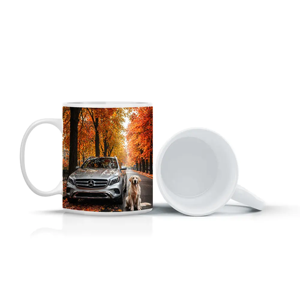 Mercedes GLA Silver SUV Golden Retriever Autumn – Mugs