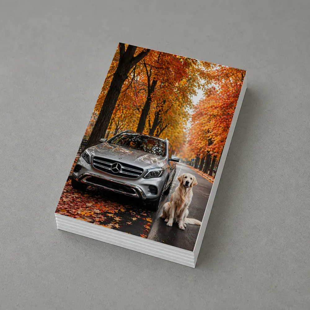 Mercedes GLA Silver SUV Golden Retriever Autumn – Postcards