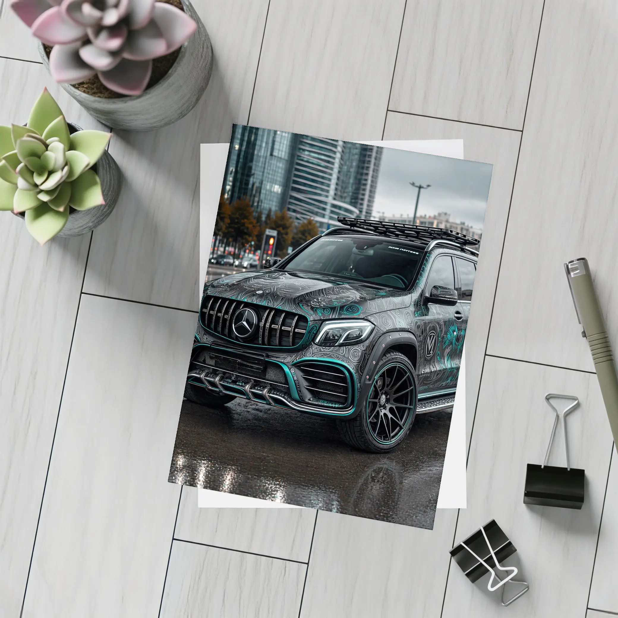 Mercedes GLB Custom Wrap Rainy City Street – Postcards