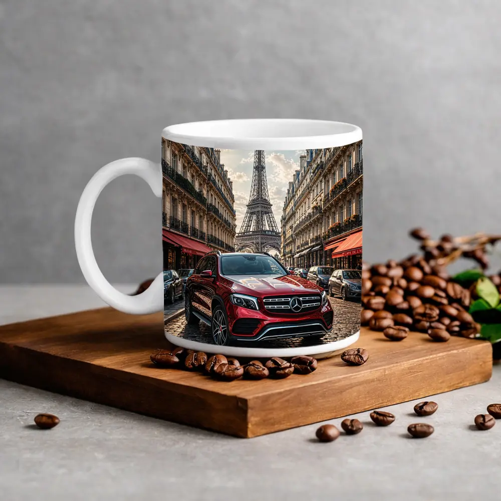 Mercedes GLB Red SUV Paris Streets – Mugs