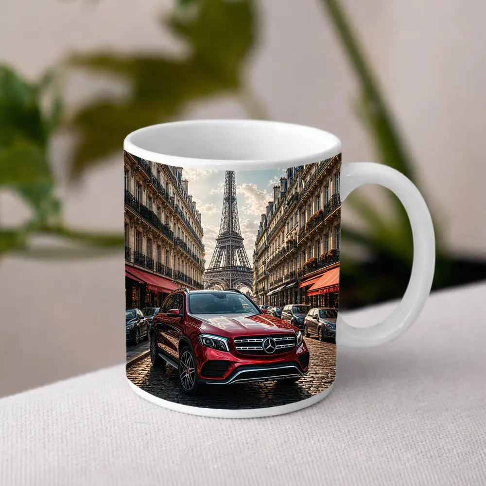 Mercedes GLB Red SUV Paris Streets – Mugs