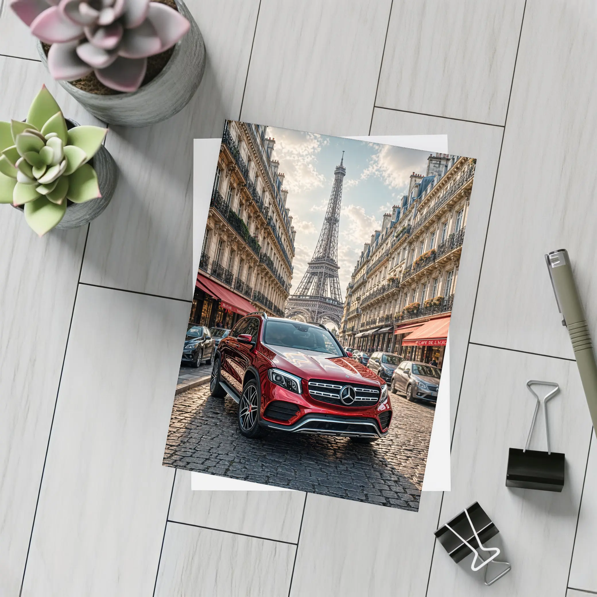 Mercedes GLB Red SUV Paris Streets – Postcards