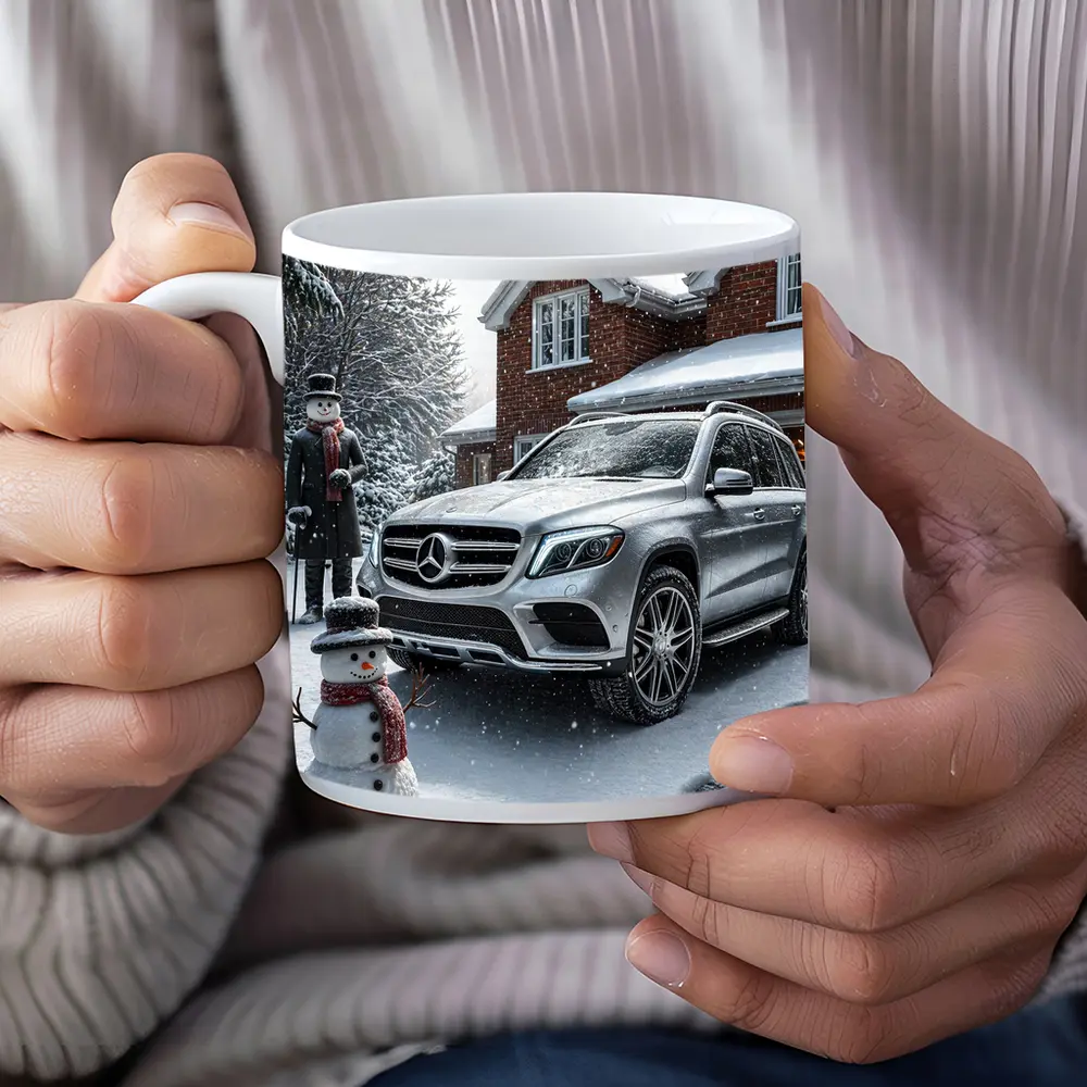 Mercedes Benz GLS Silver SUV Winter Snowman – Mugs