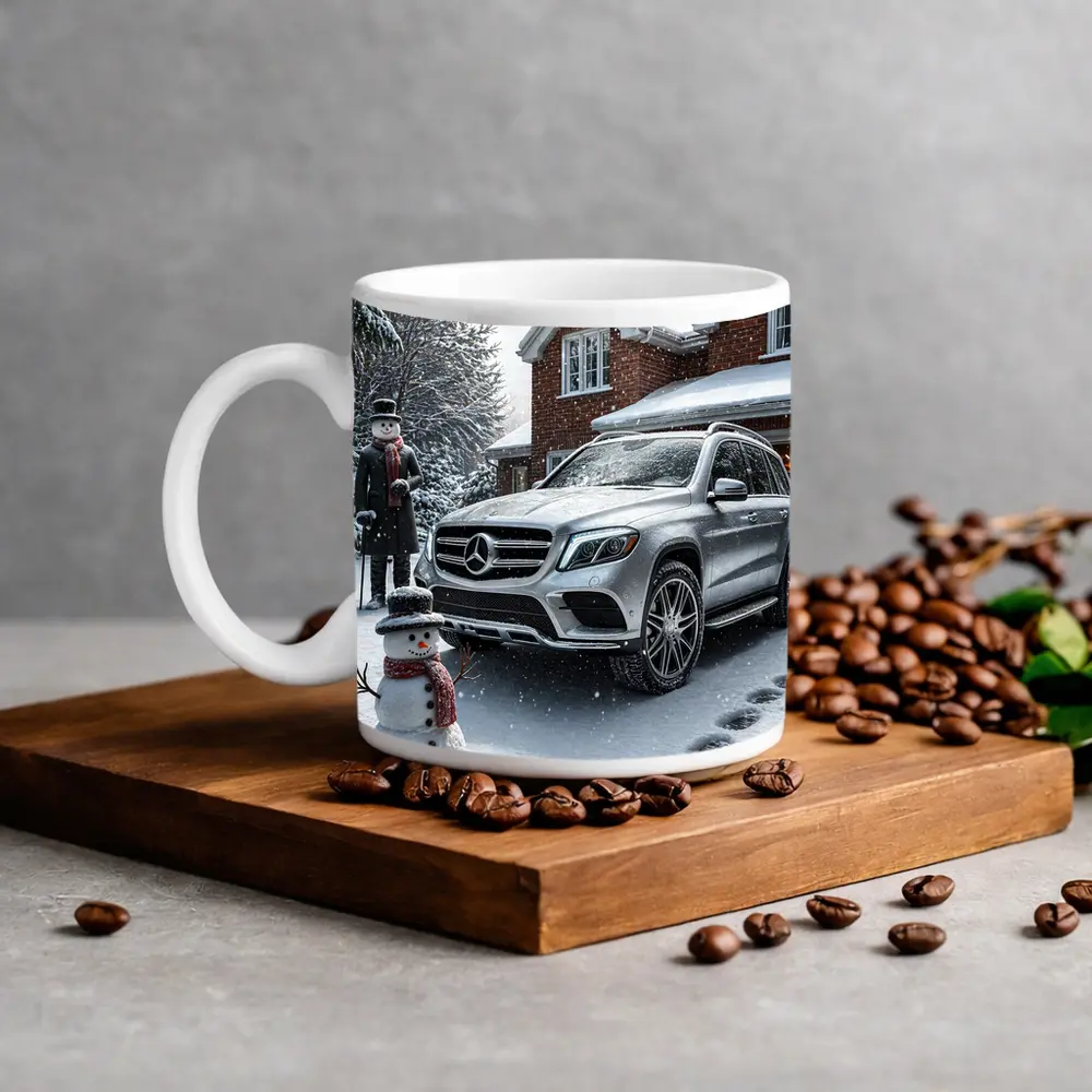 Mercedes Benz GLS Silver SUV Winter Snowman – Mugs
