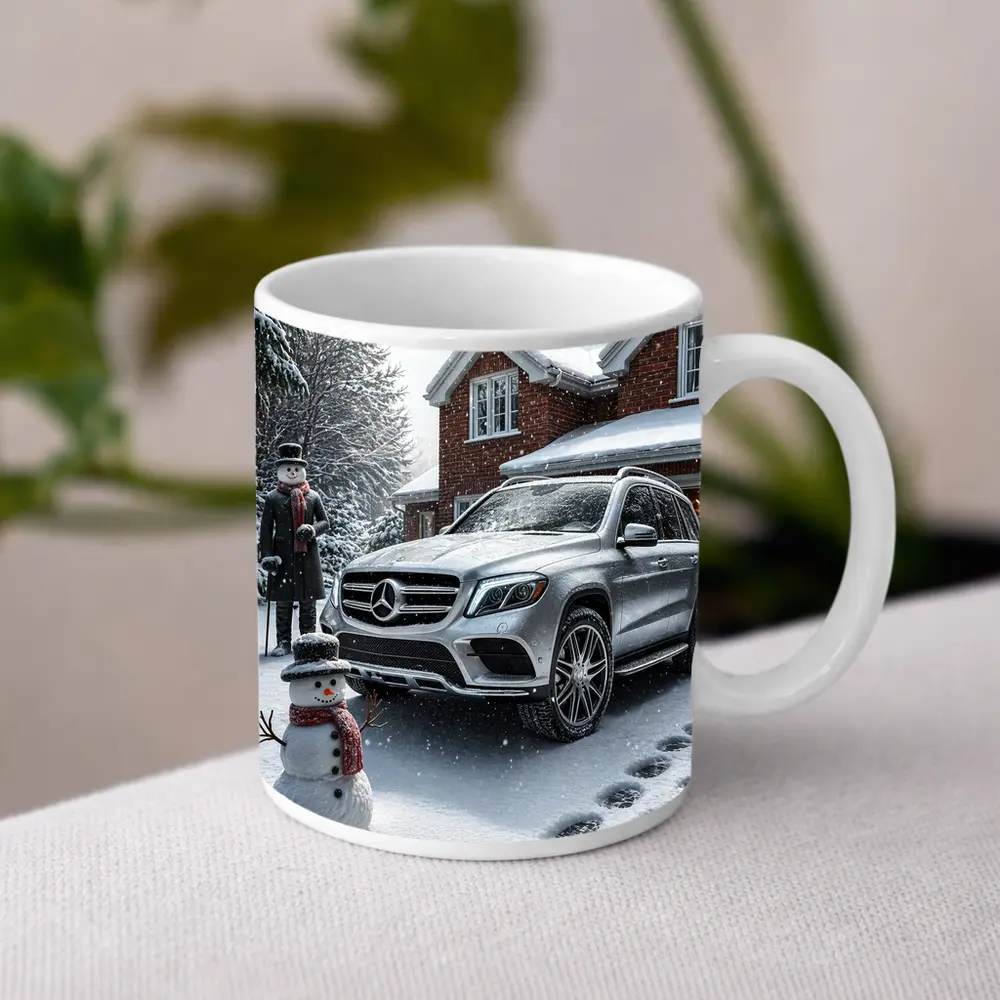 Mercedes Benz GLS Silver SUV Winter Snowman – Mugs