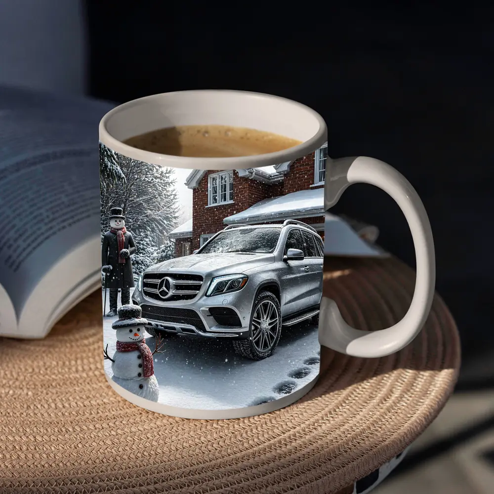 Mercedes Benz GLS Silver SUV Winter Snowman – Mugs