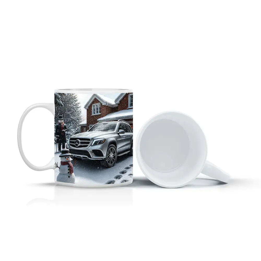 Mercedes Benz GLS Silver SUV Winter Snowman – Mugs