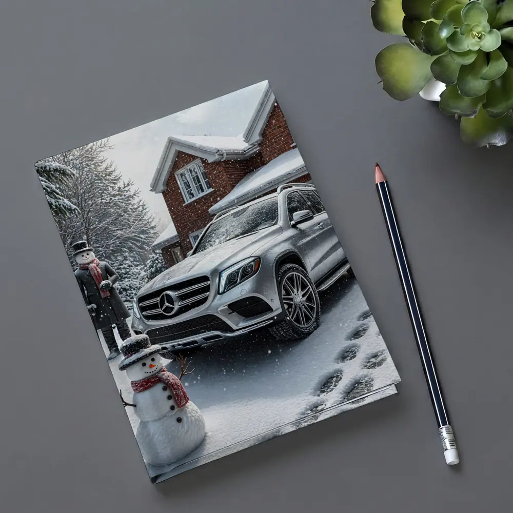 Mercedes Benz GLS Silver SUV Winter Snowman – Notebooks