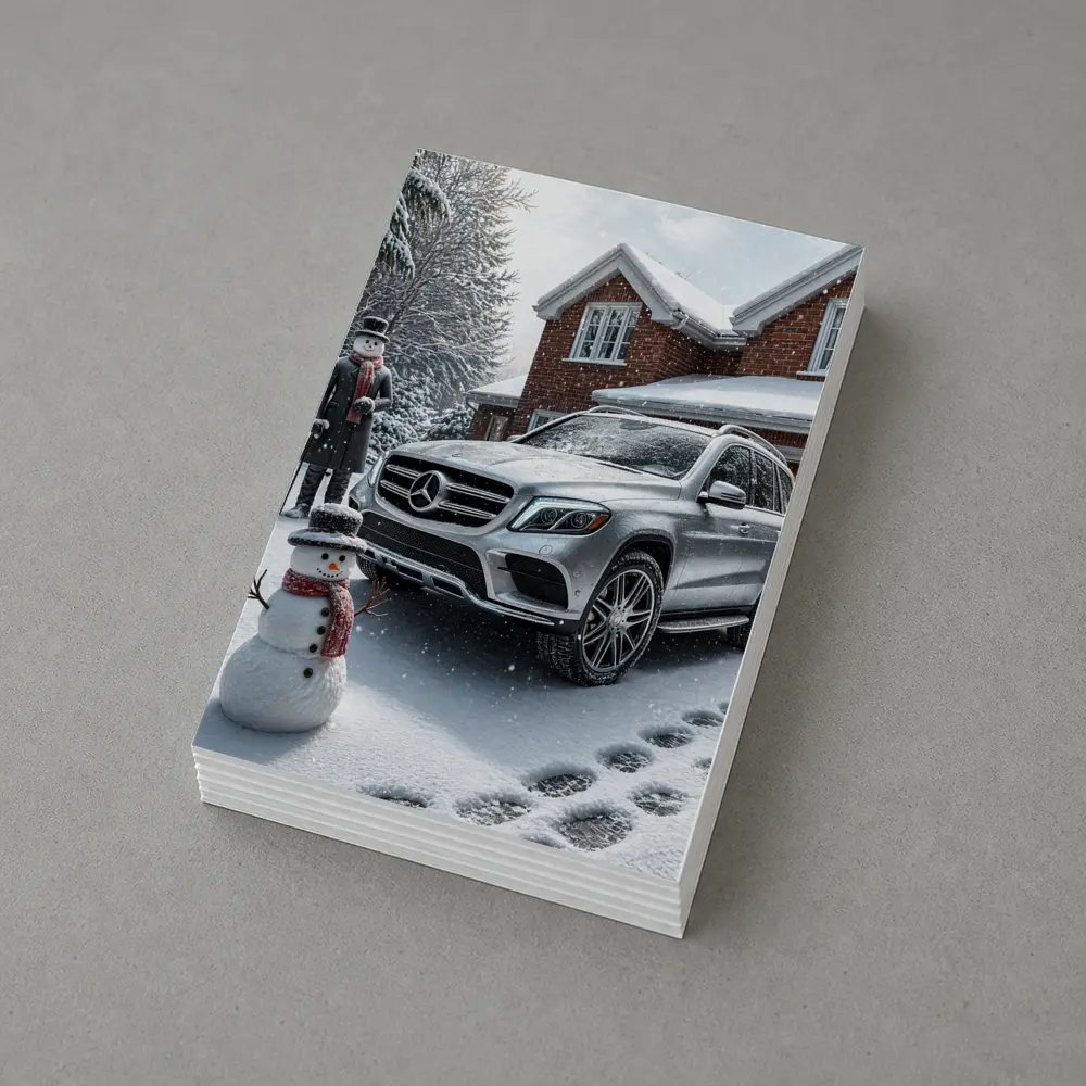 Mercedes Benz GLS Silver SUV Winter Snowman – Postcards