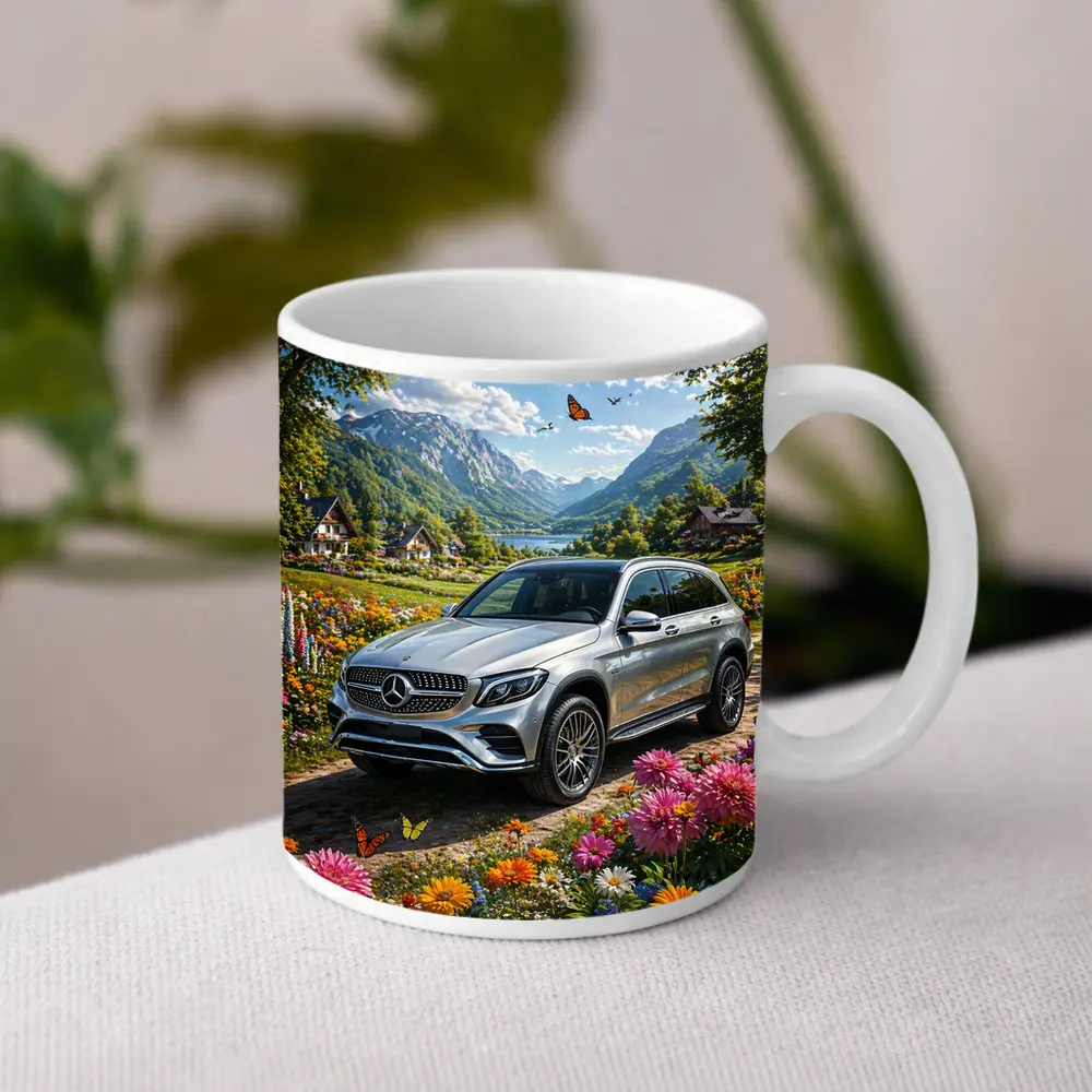 Mercedes Benz GLC Silver Mountain Floral Scene – Mugs