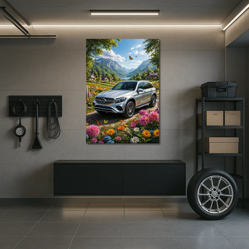Mercedes Benz GLC Silver Mountain Floral Scene – Wall Art