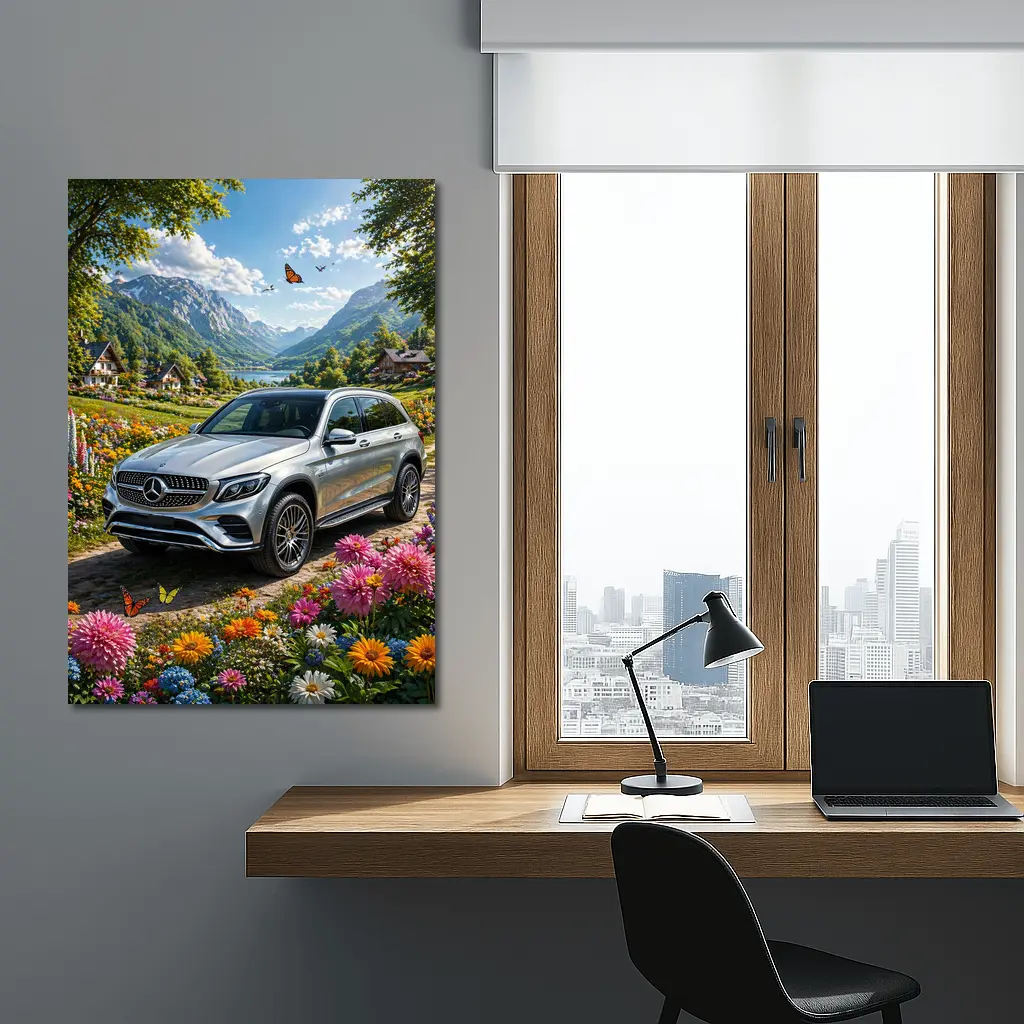 Mercedes Benz GLC Silver Mountain Floral Scene – Wall Art