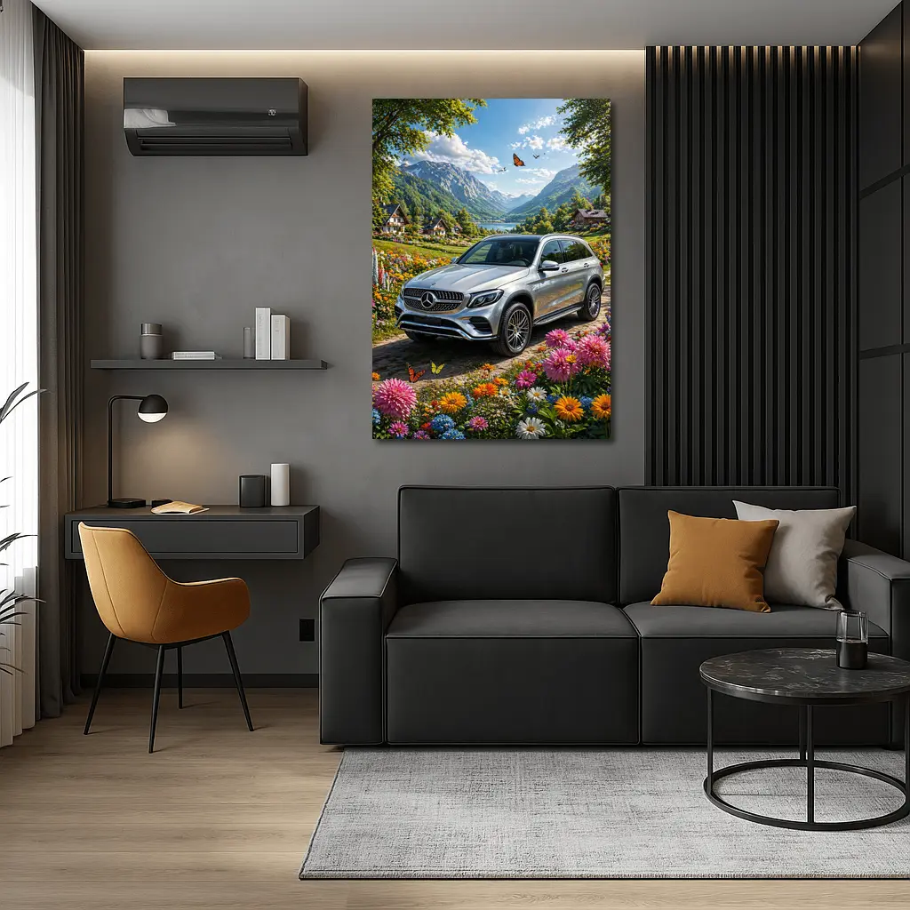 Mercedes Benz GLC Silver Mountain Floral Scene – Wall Art