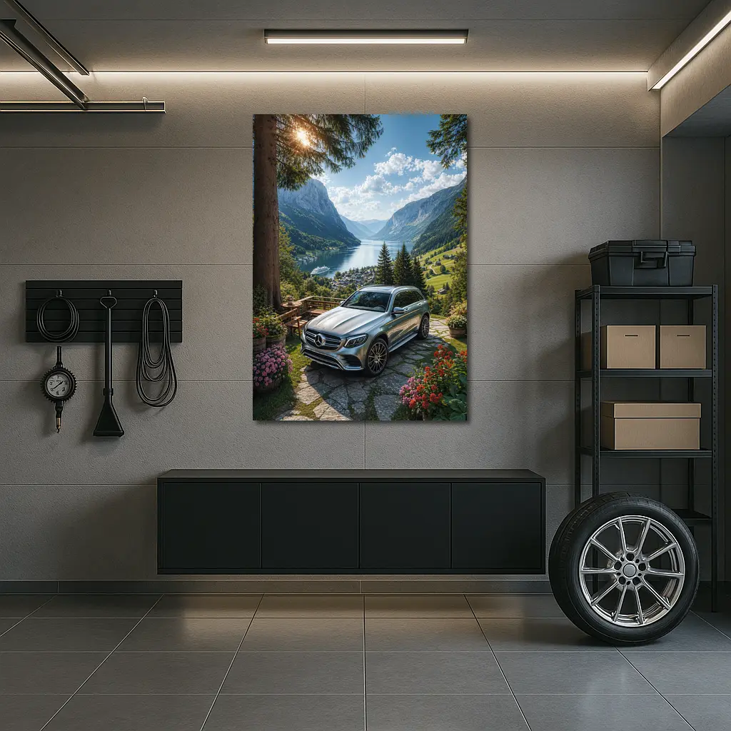 Mercedes GLC Silver SUV Alpine Valley View – Wall Art