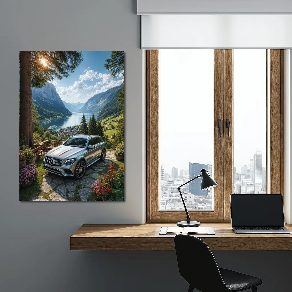 Mercedes GLC Silver SUV Alpine Valley View – Wall Art