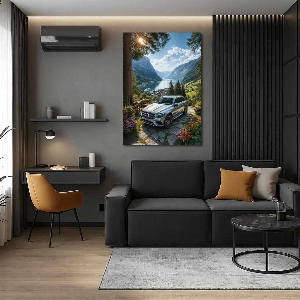 Mercedes GLC Silver SUV Alpine Valley View – Wall Art