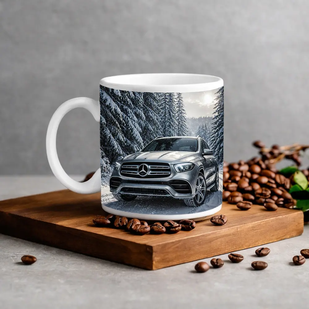 Mercedes Benz GLE SUV Snowy Forest Road – Mugs