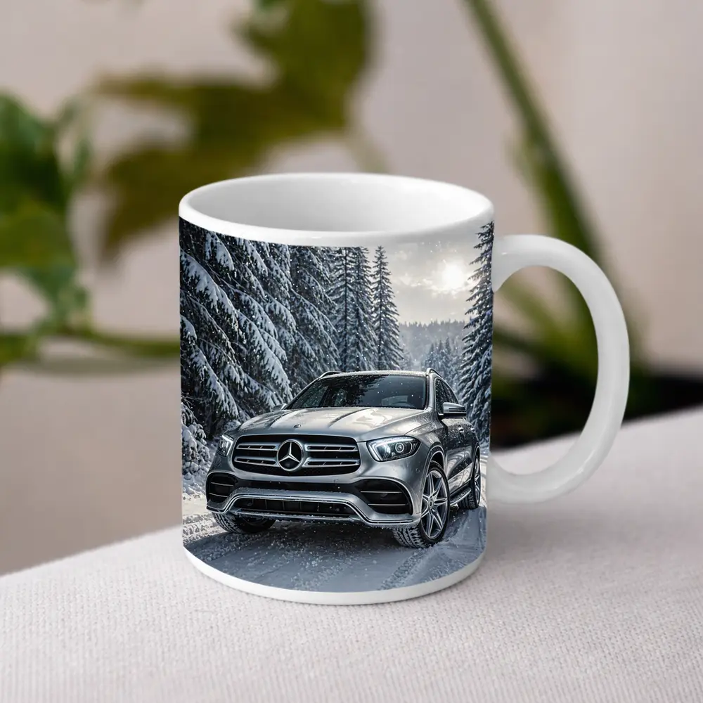 Mercedes Benz GLE SUV Snowy Forest Road – Mugs