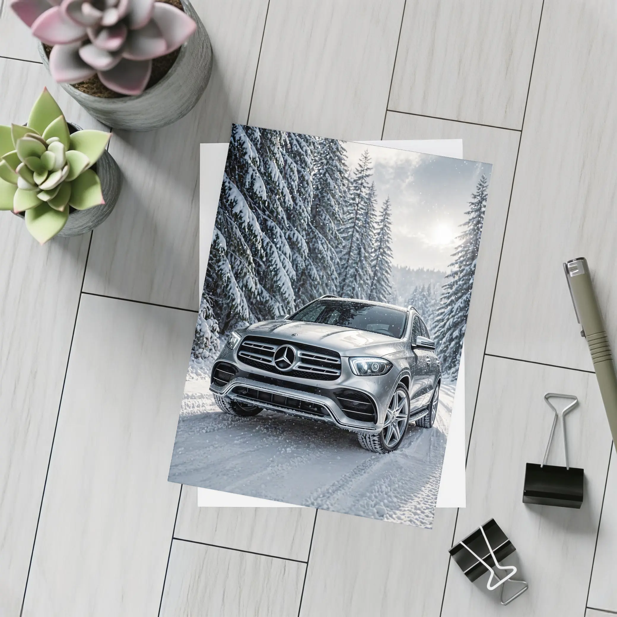 Mercedes Benz GLE SUV Snowy Forest Road – Postcards