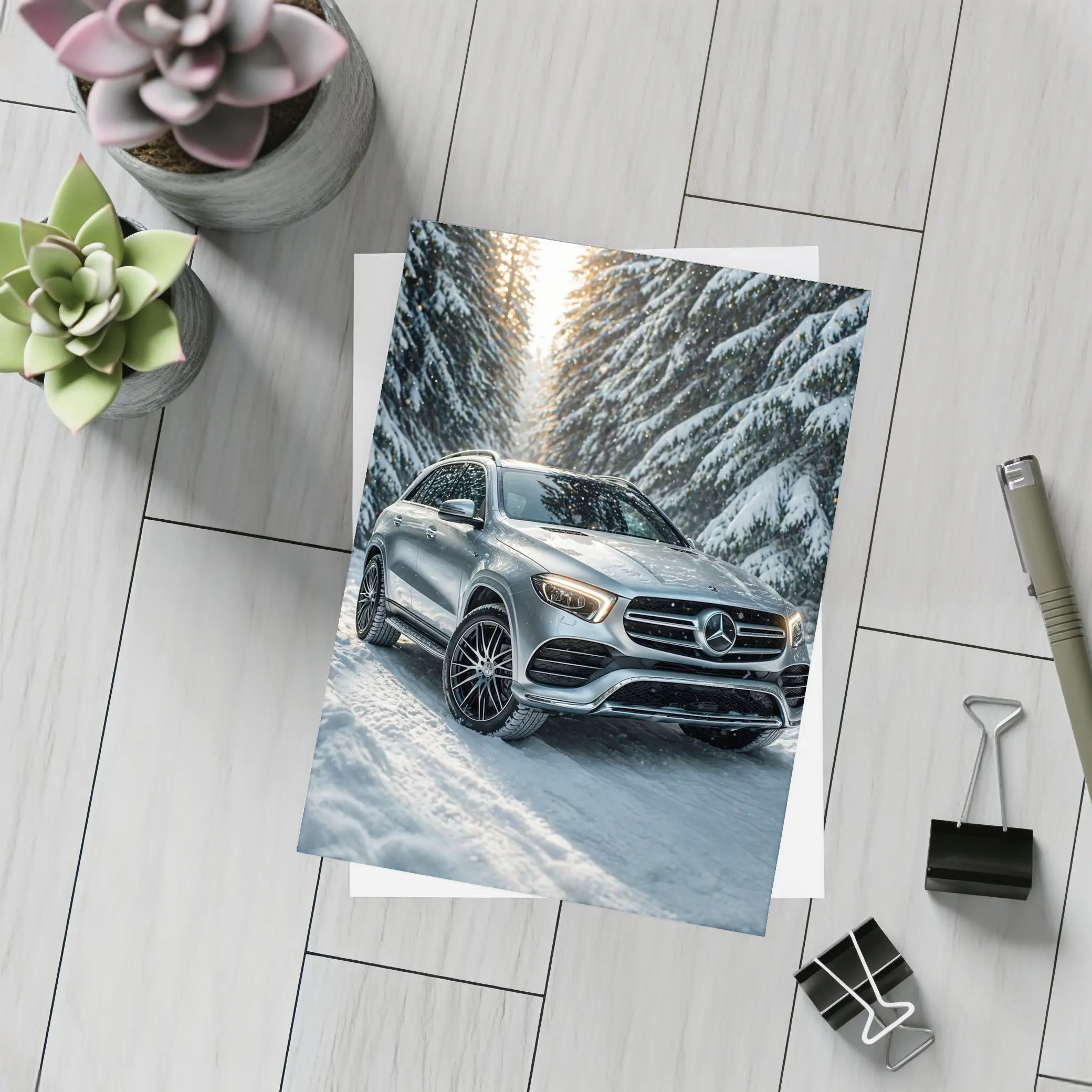 Mercedes Benz GLE Silver Snow Forest – Postcards