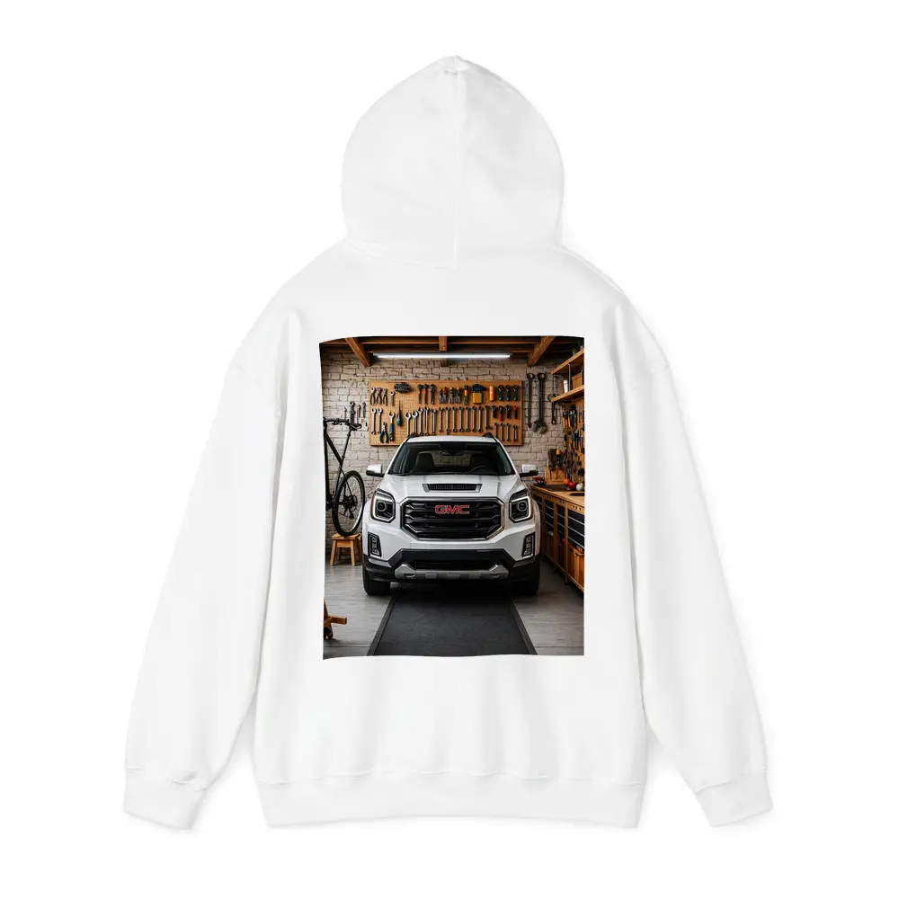 GMC Terrain White SUV in Garage – Hoodies