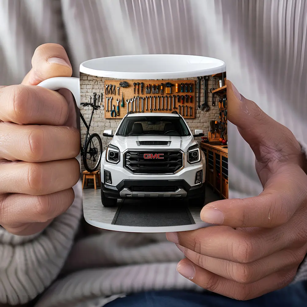 GMC Terrain White SUV in Garage – Mugs