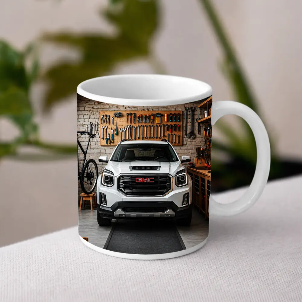GMC Terrain White SUV in Garage – Mugs