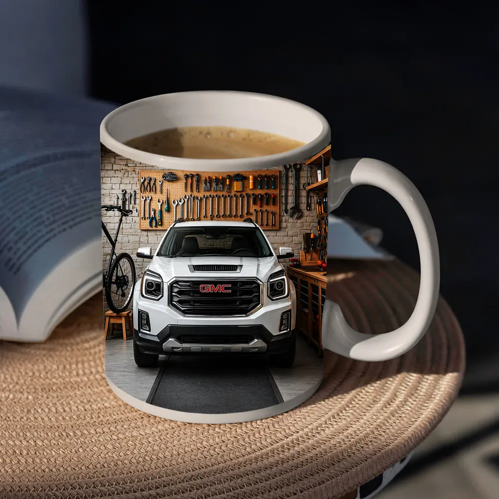 GMC Terrain White SUV in Garage – Mugs
