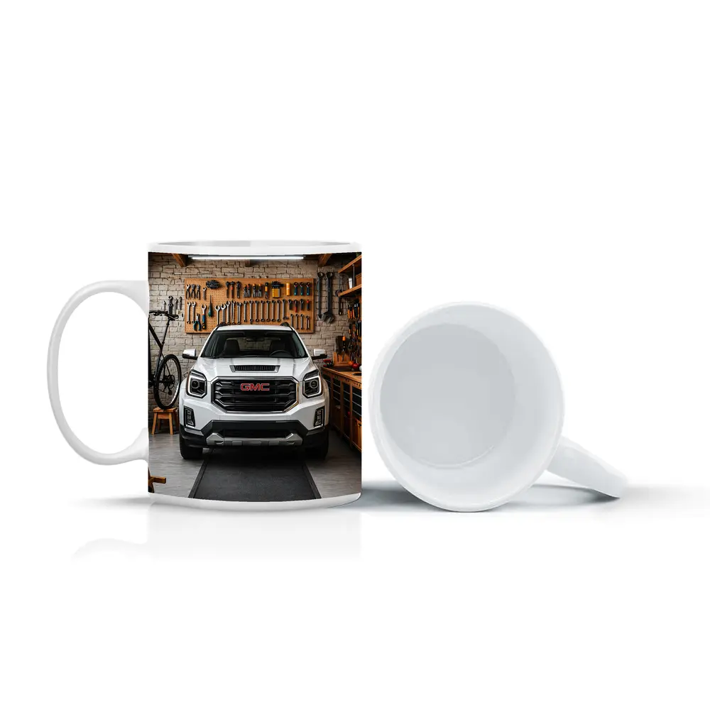 GMC Terrain White SUV in Garage – Mugs