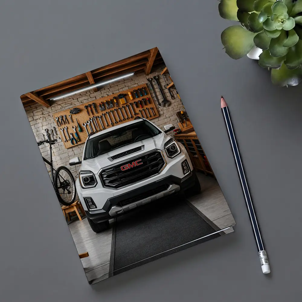 GMC Terrain White SUV in Garage – Notebooks