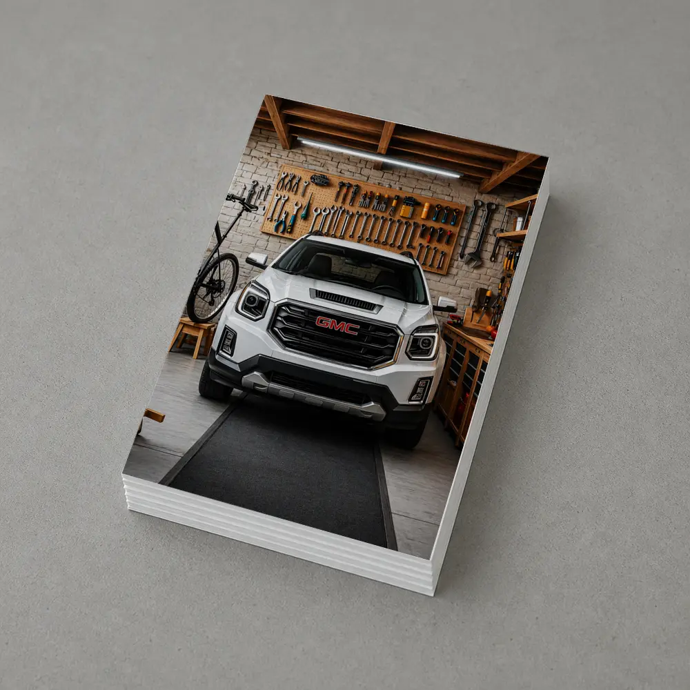 GMC Terrain White SUV in Garage – Postcards