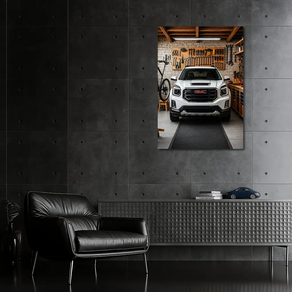 GMC Terrain White SUV in Garage – Wall Art