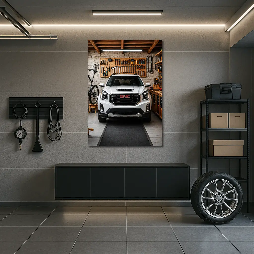 GMC Terrain White SUV in Garage – Wall Art