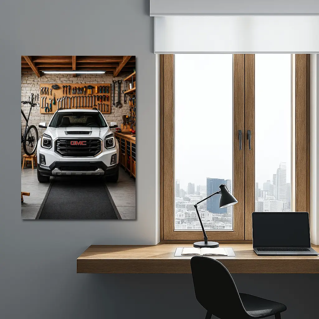 GMC Terrain White SUV in Garage – Wall Art