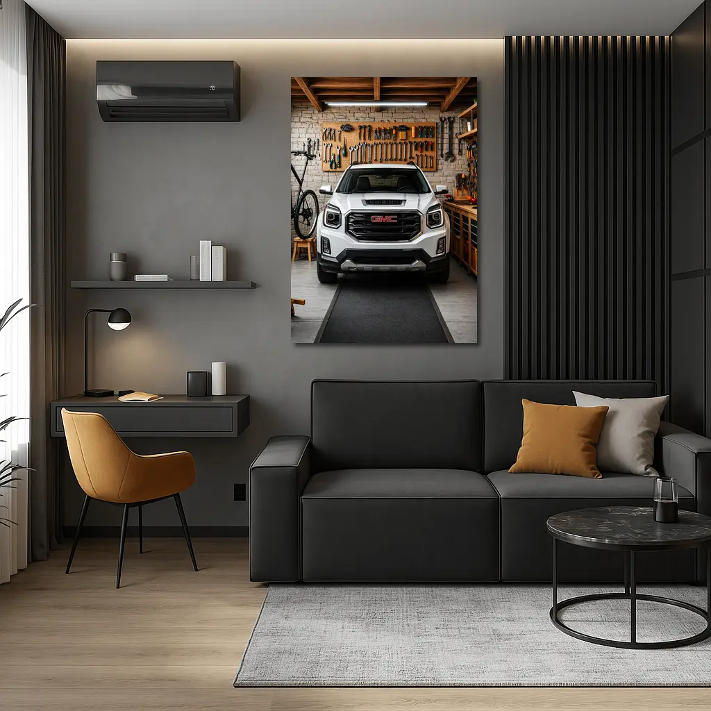 GMC Terrain White SUV in Garage – Wall Art