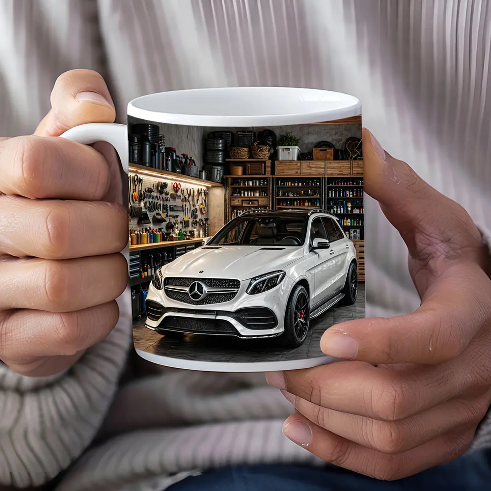 Mercedes GLE White SUV Garage Setting – Mugs