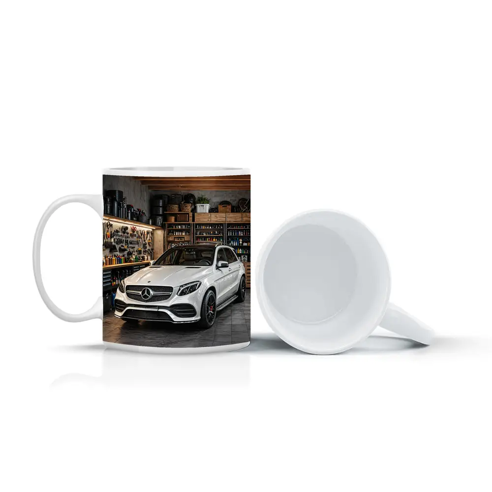 Mercedes GLE White SUV Garage Setting – Mugs
