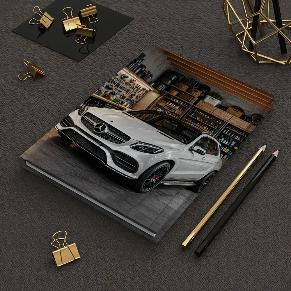 Mercedes GLE White SUV Garage Setting – Notebooks