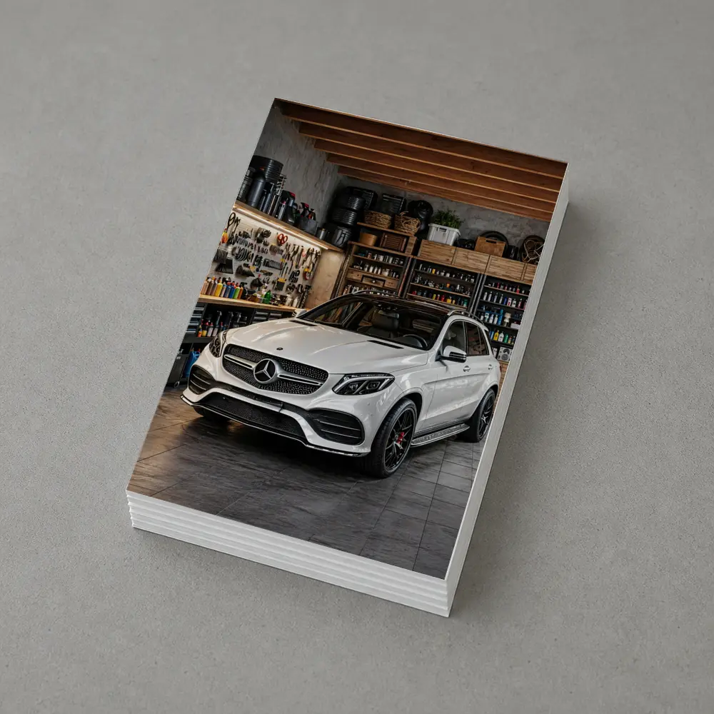 Mercedes GLE White SUV Garage Setting – Postcards