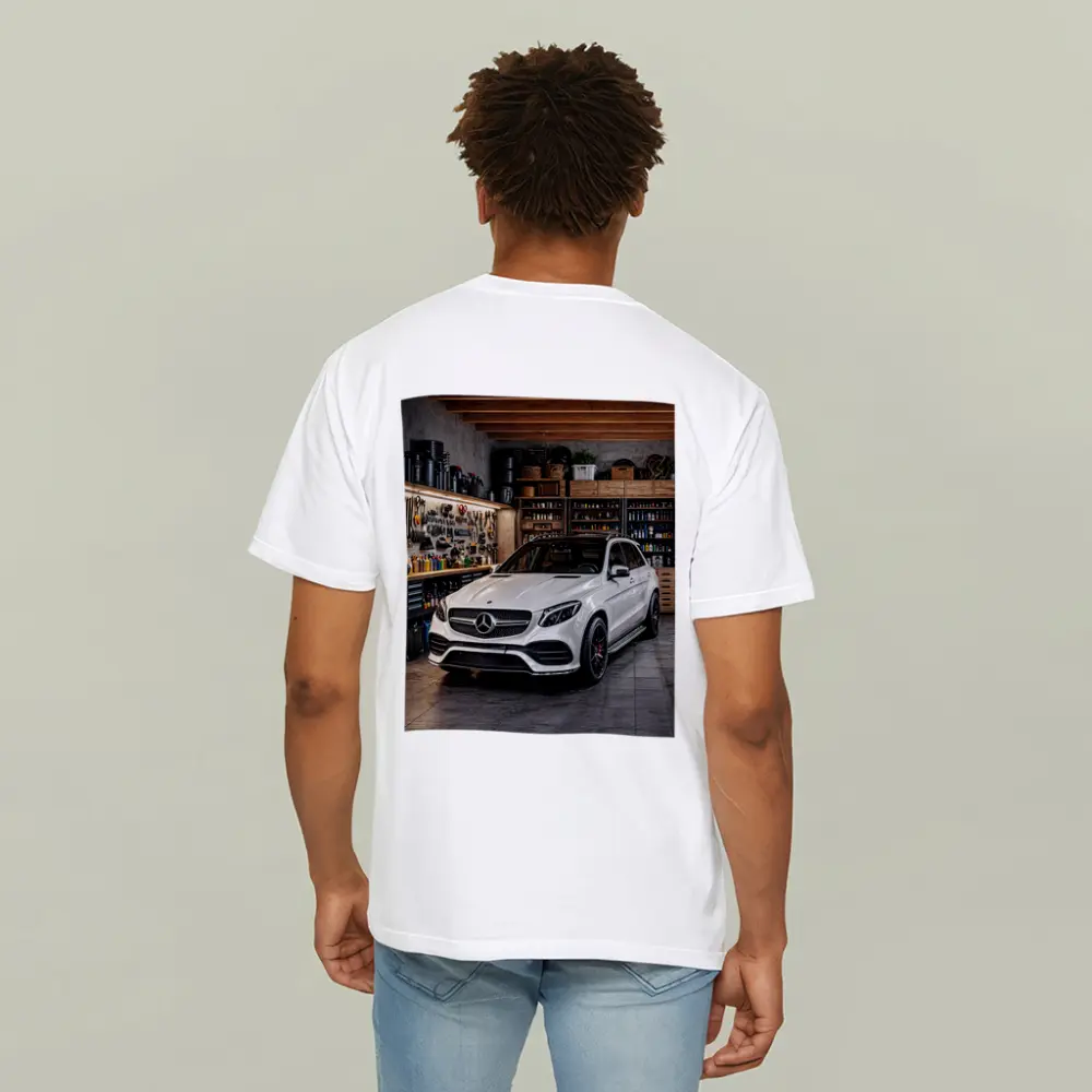 Mercedes GLE White SUV Garage Setting – T-Shirts