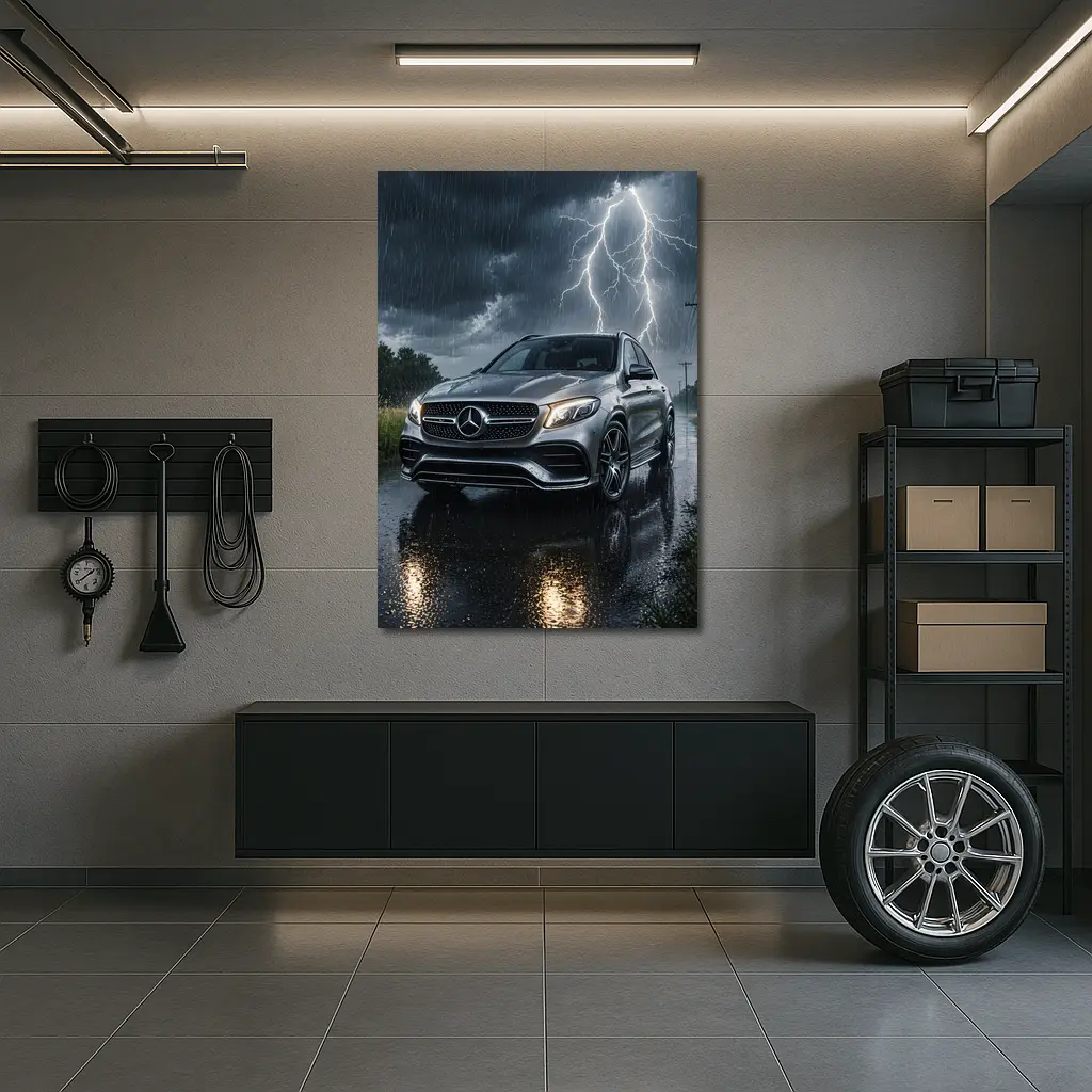 Mercedes GLE SUV in Thunderstorm Rain – Wall Art